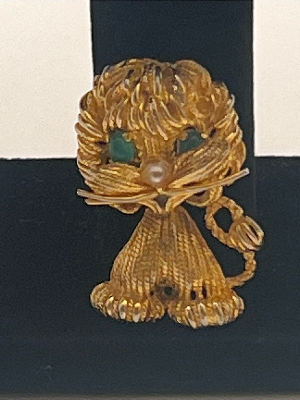 Gold-Tone Cat Brooch with Green Stone Eyes